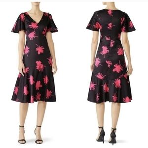 Prabal Gurung Black Hot Pink Floral Dress, Sz 10, EUCl